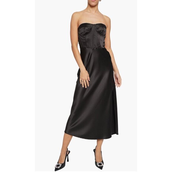 Know one cares STRAPLESS SATIN CORSET MIDI DRESS IN BLACK size S - Picture 1 of 6